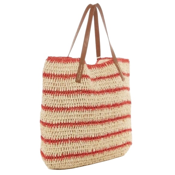 Straw Studios Stripe Pool Tote Beach Bag Colorful PomPoms Tassels Colorful NWT - Picture 3 of 7